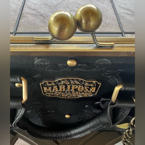 Westworld Mariposa Saloon Kiss Lock Handbag Black Tooled & Studded Faux Leather - Picture 6 of 10